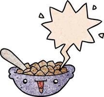 cute cartoon bowl of cereal and speech bubble in retro texture style vector