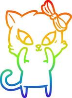 gato de dibujos animados de dibujo de línea de gradiente de arco iris vector