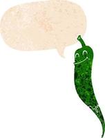 cartoon chili pepper and speech bubble in retro textured style vector