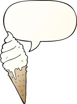 cartoon ice cream and speech bubble in smooth gradient style vector