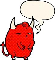 cartoon fat little halloween devil and speech bubble in comic book style vector