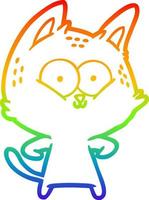 gato de dibujos animados de dibujo de línea de gradiente de arco iris vector