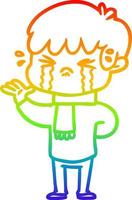 rainbow gradient line drawing cartoon boy crying vector