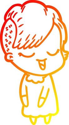 warm gradient line drawing happy cartoon girl