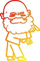 warm gradient line drawing cartoon man with beard frowning and pointing vector