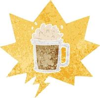 cartoon beer and speech bubble in retro textured style vector