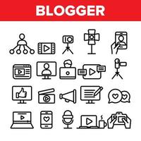 Collection Blogger Thin Line Icons Set Vector