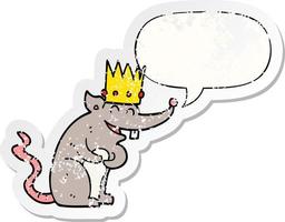 cartoon rat king laughing and speech bubble distressed sticker vector