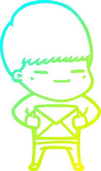 dibujo de línea de gradiente frío niño presumido de dibujos animados que lleva presente vector