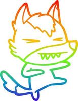 rainbow gradient line drawing angry wolf cartoon vector