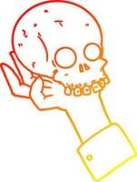 dibujo de línea de gradiente cálido mano de dibujos animados sosteniendo cráneo vector