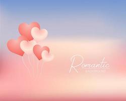 Romantic background Cute sky pink soft With heart balloons floating in the sky. vector