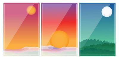 Sunset background with wave pattern vector. Abstract template with geometric pattern. Mountain and ocean object in oriental style. vector