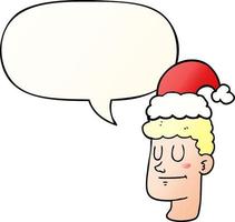 cartoon man wearing christmas hat and speech bubble in smooth gradient style vector