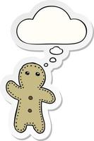 cartoon gingerbread man and thought bubble as a printed sticker vector