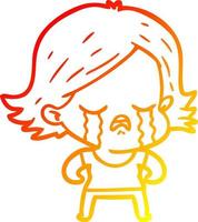 warm gradient line drawing cartoon girl crying vector