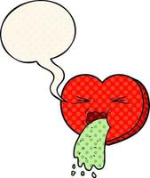 dibujos animados amor corazón enfermo y burbuja del habla al estilo de las historietas vector
