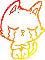 warm gradient line drawing crying cartoon cat sitting vector