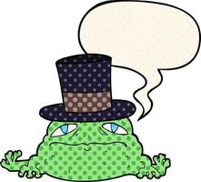cartoon rich toad and speech bubble in comic book style