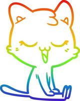 gato de dibujos animados de dibujo de línea de gradiente de arco iris vector