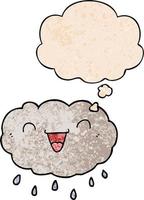 nube de dibujos animados feliz y burbuja de pensamiento en estilo de patrón de textura grunge vector