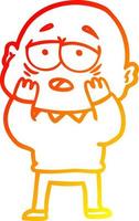 warm gradient line drawing cartoon tired bald man vector