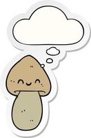 cartoon mushroom and thought bubble as a printed sticker vector