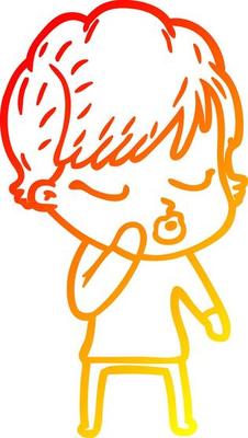 warm gradient line drawing cartoon woman with eyes shut