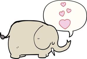 elefante de dibujos animados lindo y corazones de amor y burbuja del habla vector