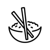 palillos y arroz en un tazón icono vector ilustración de contorno