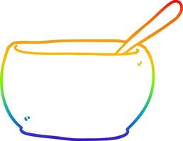 cuenco de sopa de dibujos animados de dibujo de línea de gradiente de arco iris vector