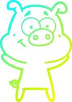 cold gradient line drawing happy cartoon pig vector