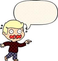 cartoon stressed out pointing and speech bubble in comic book style vector