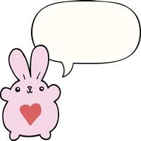 cute cartoon rabbit and love heart and speech bubble vector