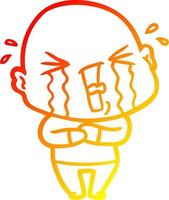 warm gradient line drawing cartoon crying bald man vector