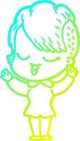 cold gradient line drawing happy cartoon girl vector