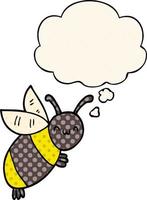 cute cartoon bee and thought bubble in comic book style vector