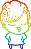 rainbow gradient line drawing happy cartoon girl vector