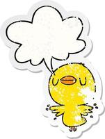 cute cartoon chick flapping wings and speech bubble distressed sticker vector