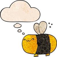 cute cartoon bee and thought bubble in grunge texture pattern style vector