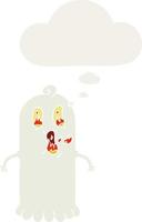 cartoon ghost with flaming eyes and thought bubble in retro style vector