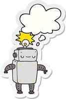 cartoon robot and thought bubble as a printed sticker vector