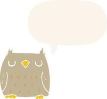 cute cartoon owl and speech bubble in retro style vector