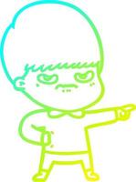 cold gradient line drawing annoyed cartoon boy vector