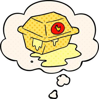 dibujos animados para llevar y burbuja de pensamiento al estilo de un libro de historietas vector