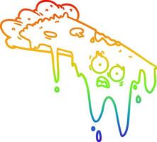 rainbow gradient line drawing melting pizza cartoon vector