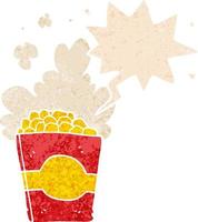 cartoon popcorn and speech bubble in retro textured style vector