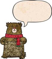 cartoon bear and speech bubble in retro texture style vector