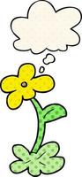 cartoon flower and thought bubble in comic book style vector