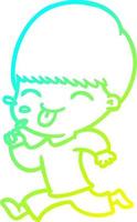 cold gradient line drawing cartoon boy sticking out tongue vector